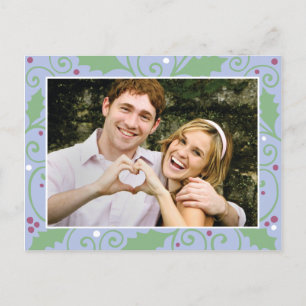 Holly Holiday Winter Blue Photo Postcard