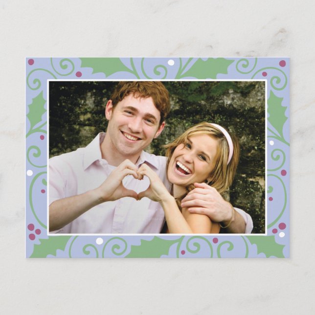 Holly Holiday Winter Blue Photo Postcard (Front)