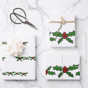 Holly holiday wrapping paper sheet