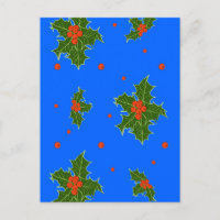 Holly (Ilex) Christmas Motif on Blue Background