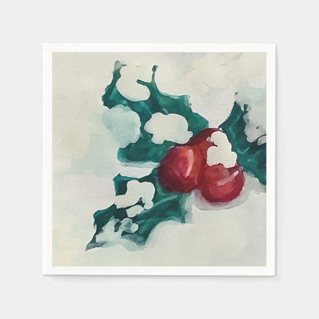 Holly in Snow Napkin (Front)