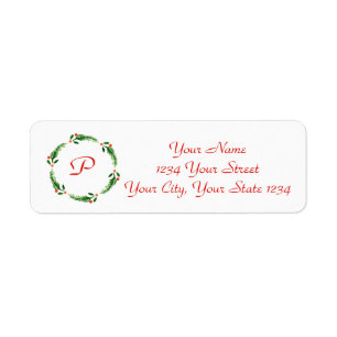 Holly Initial Wreath Address Label