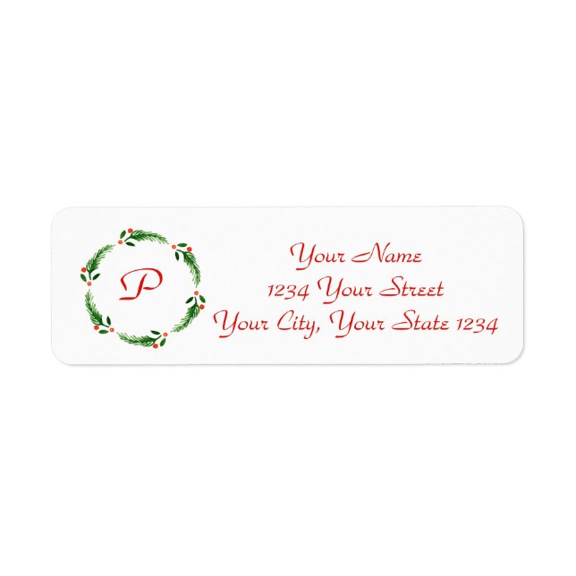 Holly Initial Wreath Address Label (Front)