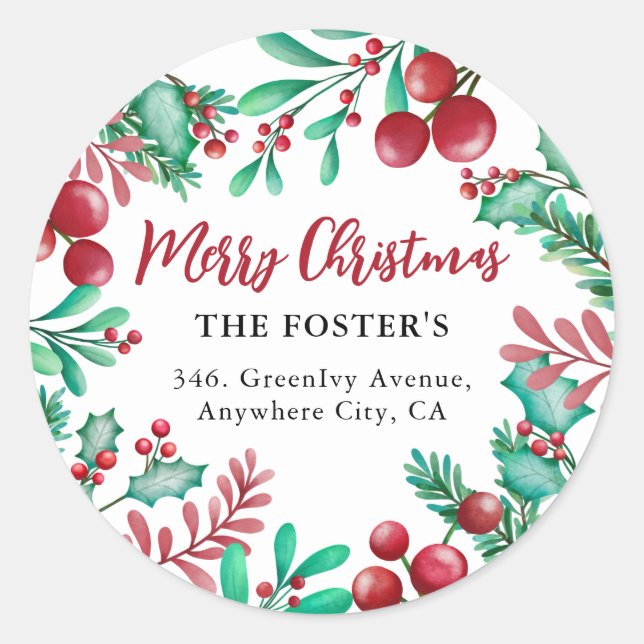 Holly & Ivy Christmas Wreath Return Address Label (Front)