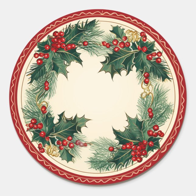 Holly & Ivy Floral Delights Wreath Classic Round Sticker (Front)