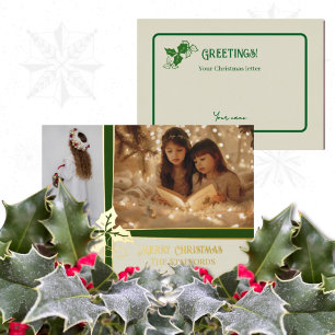 Holly & Ivy Green Ribbon Foil Holiday Letter Card