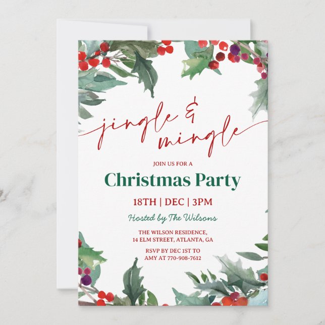 Holly Jingle and Mingle Christmas Party Invitation (Front)