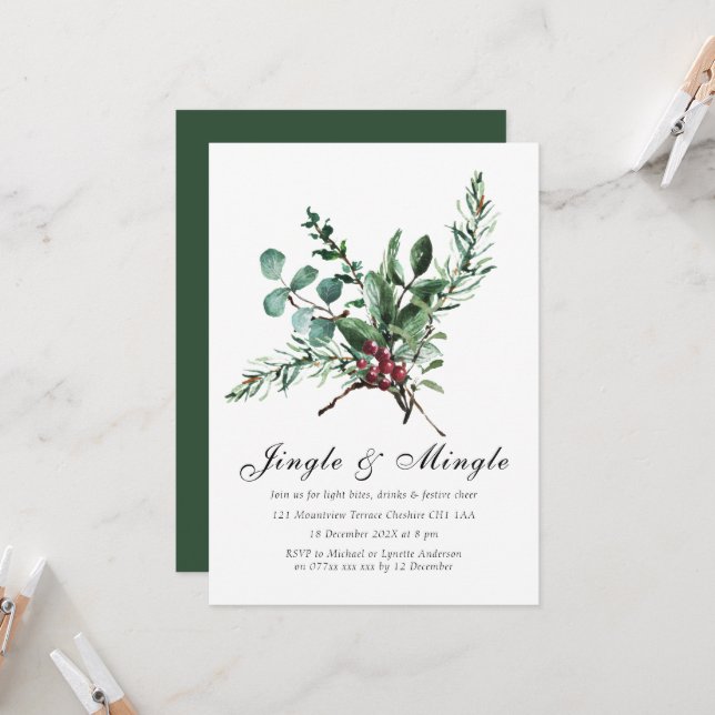 Holly Jingle & Mingle Christmas Party Invitation (Front/Back In Situ)