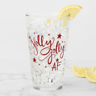 Holly Jolly AF | Red Drinking Humour Quote Script Glass