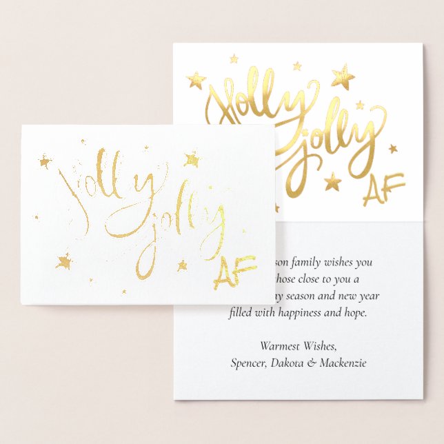 Holly Jolly AF | Shiny Gold Faux Foil Script Card (Display)