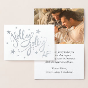 Holly Jolly AF Shiny Silver Faux Foil Photo Card