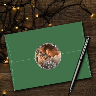 Holly Jolly AF Shiny Silver Faux Foil Photo Classic Round Sticker