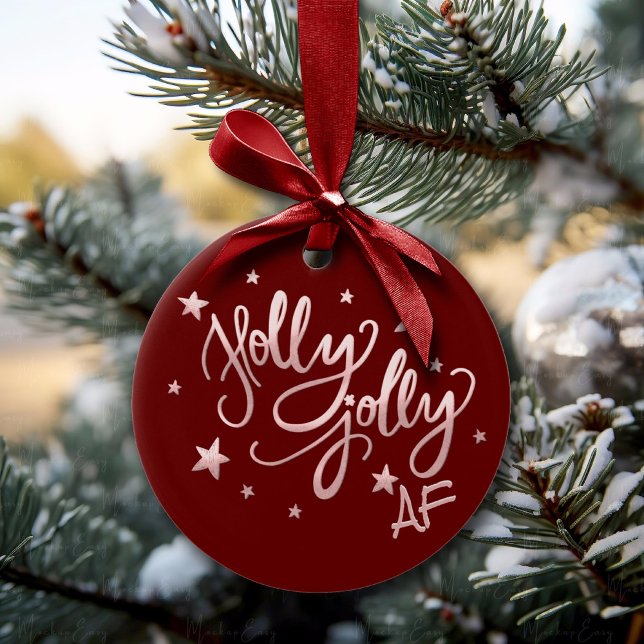 Holly Jolly AF | Shiny Silver Faux Foil Script Ceramic Tree Decoration (Creator Uploaded)