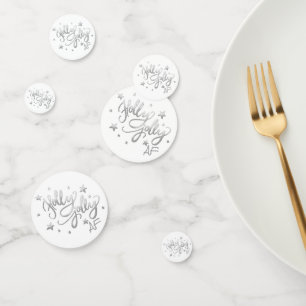 Holly Jolly AF Shiny Silver Faux Foil Script Confetti