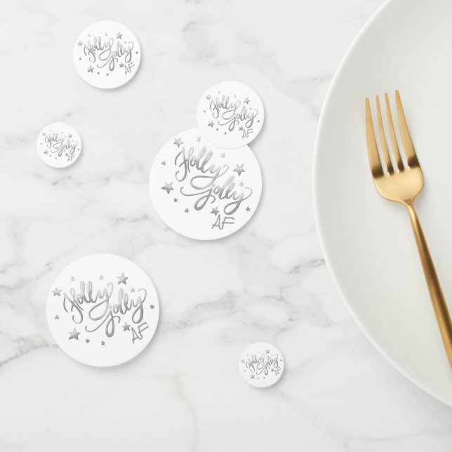 Holly Jolly AF | Shiny Silver Faux Foil Script Confetti (Group)