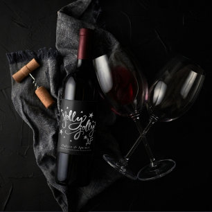 Holly Jolly AF   Shiny Silver Faux Foil Script Wine Label