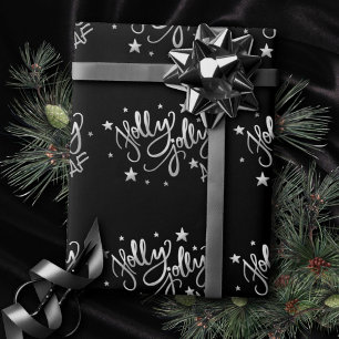 Holly Jolly AF Shiny Silver Faux Foil Script Wrapping Paper