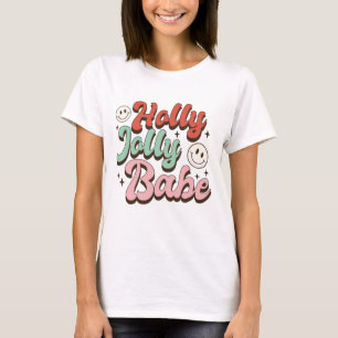 Holly Jolly Babe Groovy Christmas T-Shirt