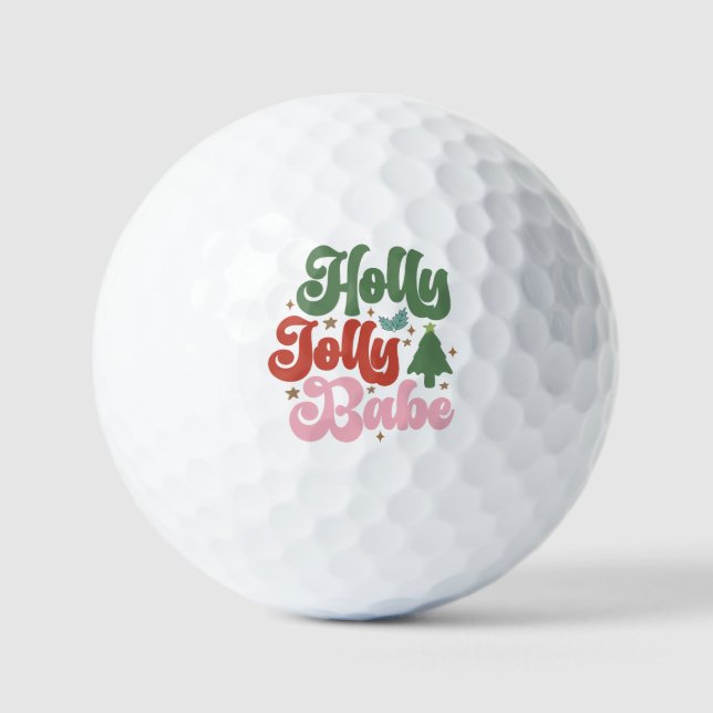 Holly Jolly Babe Retro Groovy Christmas Holidays Golf Balls (Front)