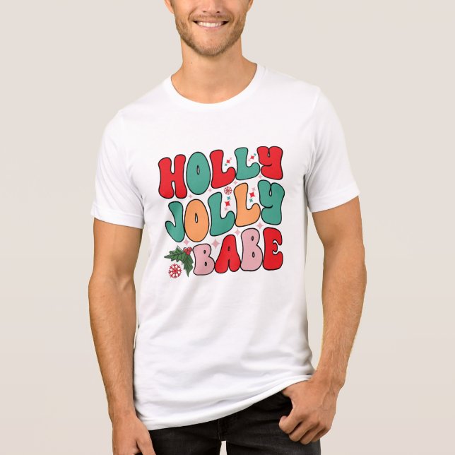 Holly Jolly Babe Retro Groovy Christmas Holidays Tri-Blend Shirt (Front)