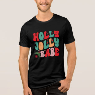 Holly Jolly Babe Retro Groovy Christmas Holidays Tri-Blend Shirt