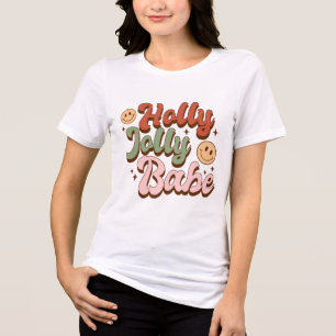 Holly Jolly Baby and Retro Happy Face Christmas Tri-Blend Shirt