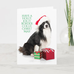 Holly Jolly Border Collie Christmas With Gifts Holiday Card