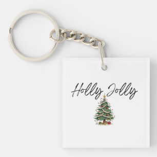 Holly Jolly Calligraphy with Vintage Christmas Tre Key Ring