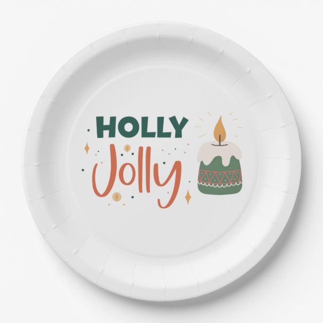 Holly Jolly Candle Paper Plate (Front)