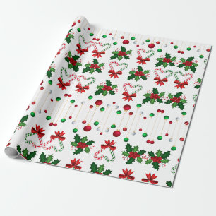 Holly Jolly Candy Cane Hearts Wrapping Paper