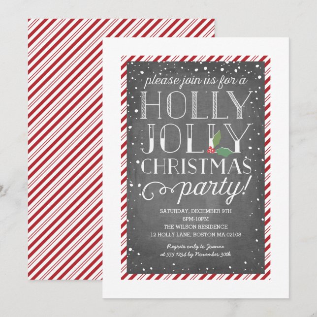 Holly Jolly Candy Cane Holiday Christmas Party Invitation (Front/Back)