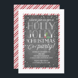 Holly Jolly Candy Cane Holiday Christmas Party Invitation<br><div class="desc">Send your holiday party invitation in style. Featuring candy cane stripes, hand drawn hollies, and stylish typography with a rustic chalkboard background. Festive, modern and cheerful, this invite is sure to stand out. Comes with a matching candy cane striped pattern on the back. Be sure to check out all of...</div>