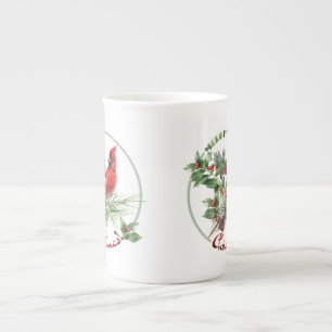 Holly Jolly Cardinal Greetings! Bone China Mug