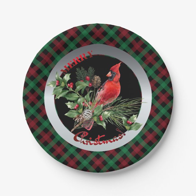 Holly Jolly Cardinal Greetings!   Paper Plate (Front)