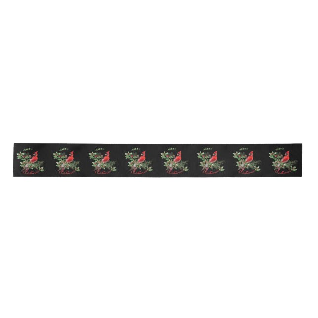 Holly Jolly Cardinal Greetings!   Satin Ribbon (Front)