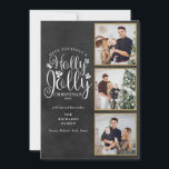 Holly Jolly Chalkboard 3 Photo Collage Holiday Card<br><div class="desc">An elegant Holly Jolly 3 photo collage holiday design for you to personalise with your favourite photos in gold frames,  message,  names and year on a chalkboard background. The reverse features falling snowflakes on a matching chalkboard background. Designed by Thisisnotme©</div>