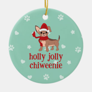 holly jolly Chiweenie Ceramic Tree Decoration