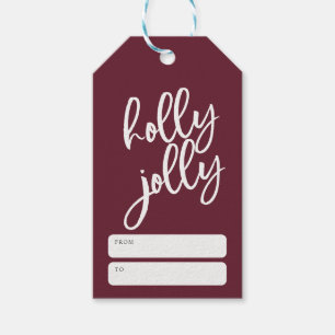 Holly Jolly Christmas Brush Script Deep Red Gift Tags
