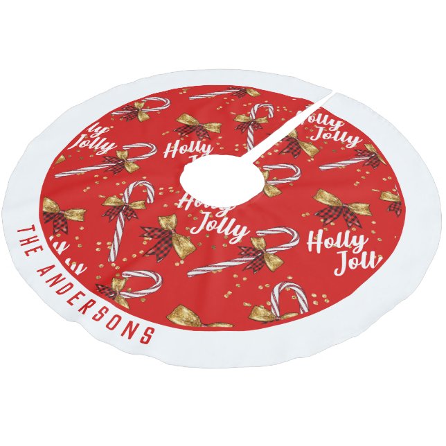 Holly Jolly Christmas Brushed Polyester Tree Skirt (Angled)