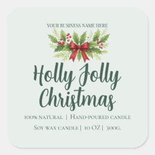 Holly Jolly Christmas Candle Label Festive