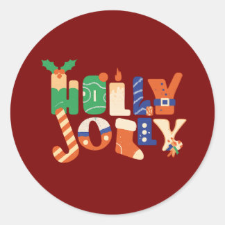Holly Jolly Christmas Candy Letters Classic Round Sticker