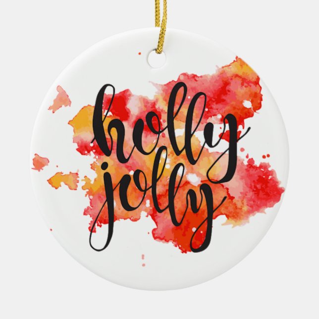 Holly Jolly Christmas  Ceramic Tree Decoration (Front)