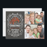 Holly Jolly Christmas Chalkboard Photo Collage Holiday Card<br><div class="desc">Festive and fancy curly chalkboard Christmas Holiday greetings photo template on trendy flat cards. Cheerful chalkboard style typography with retro mix of hand-lettered styles, decorated with swirly frame, winter foliage and holly berries. Add your favourite holiday family photo and customise the text. Modern way to send happy winter holiday greetings...</div>
