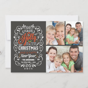 Holly Jolly Christmas Chalkboard Photo Collage Holiday Card