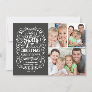Holly Jolly Christmas Chalkboard Photo Collage Holiday Card