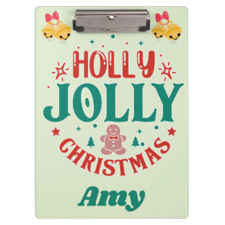 Holly Jolly Christmas Cute Gingerbread Man Retro Clipboard