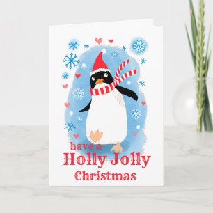 Holly jolly Christmas cute penguin with love from: Holiday Card