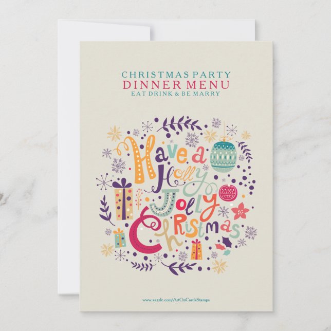 Holly Jolly Christmas Dinner Party Menu Invitation (Front)