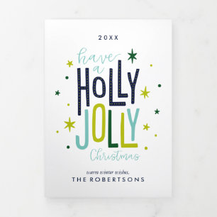 Holly Jolly Christmas Family Photo Tri-Fold Holiday Card