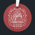 Holly Jolly Christmas Fancy Chalkboard Photo Ornament<br><div class="desc">Festive and folksy curly chalk-art style Christmas Holiday design. Whimsical chalkboard style swirly frame with white chalk-art typography on cheerful red background and trendy retro mix of hand-lettered styles, decorated with frosty foliage and holly berries. Just add your favourite family, baby, kids, or sweethearts photo. Customise the text to create...</div>